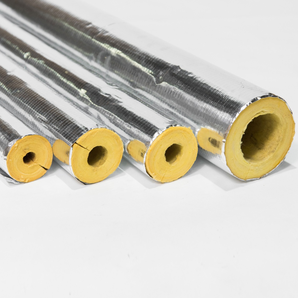 Kimmco Fiberglass Insulation Pipe Section | 32mm Thick | Density 64kg/m³ | 1.2m With FSK