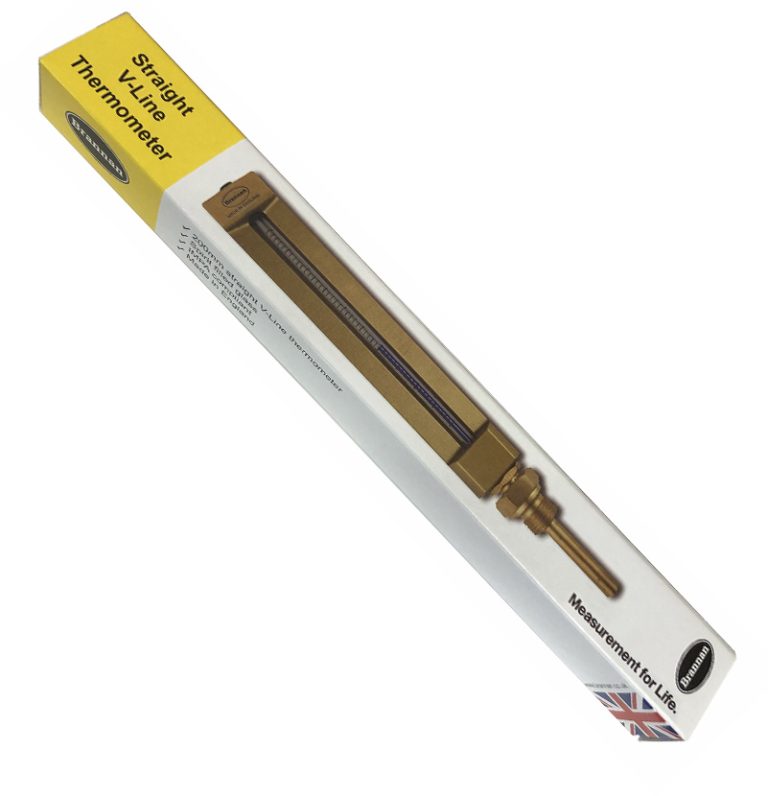 Brannan VT010 Straight V-Line Thermometer | 0–100°C/°F | 150 x 35mm case | 63mm Pocket | Made in UK