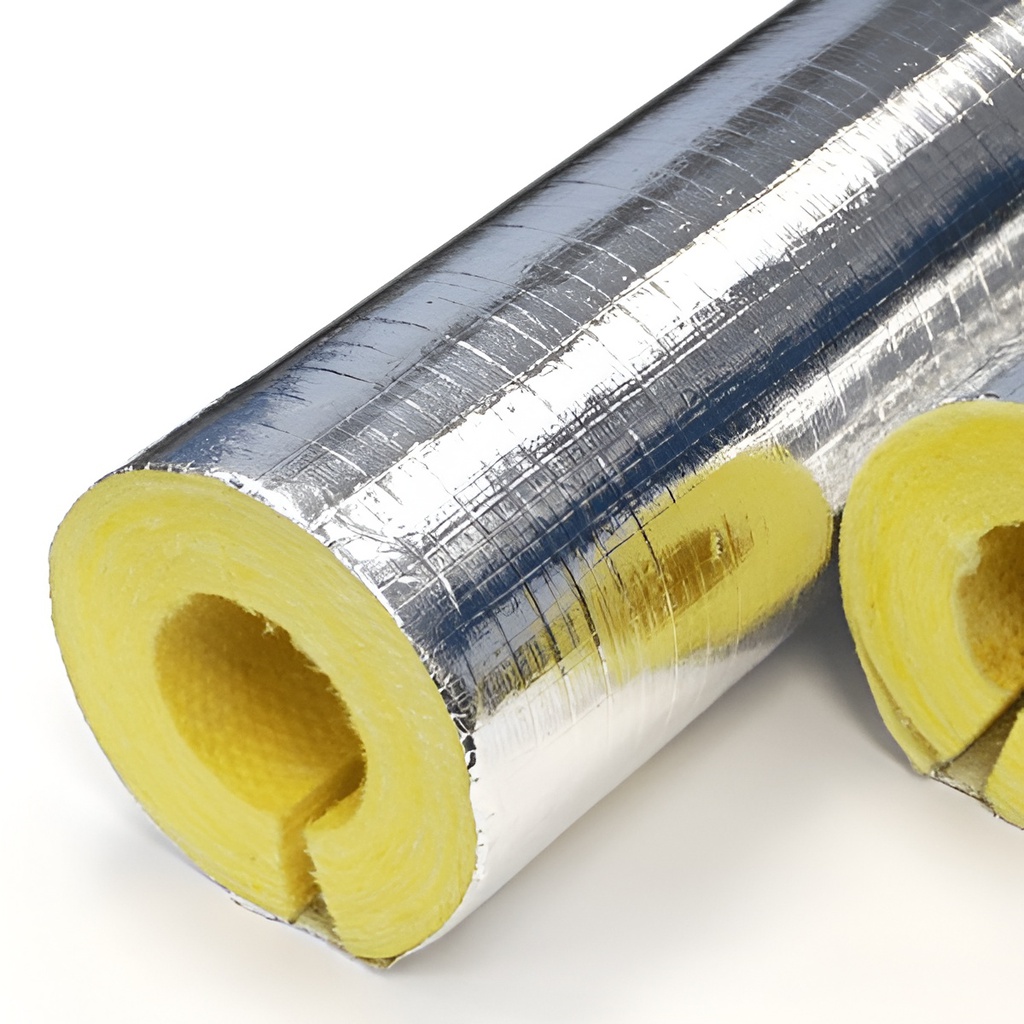 Kimmco Fiberglass Insulation Pipe Section | 25mm Thick | Density 64kg/m³ | 1.2m With FSK